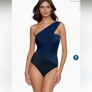 Magicsuit by Miraclesuit Navy and Black Ruched One Shoulder One-Piece 14&16 NWT